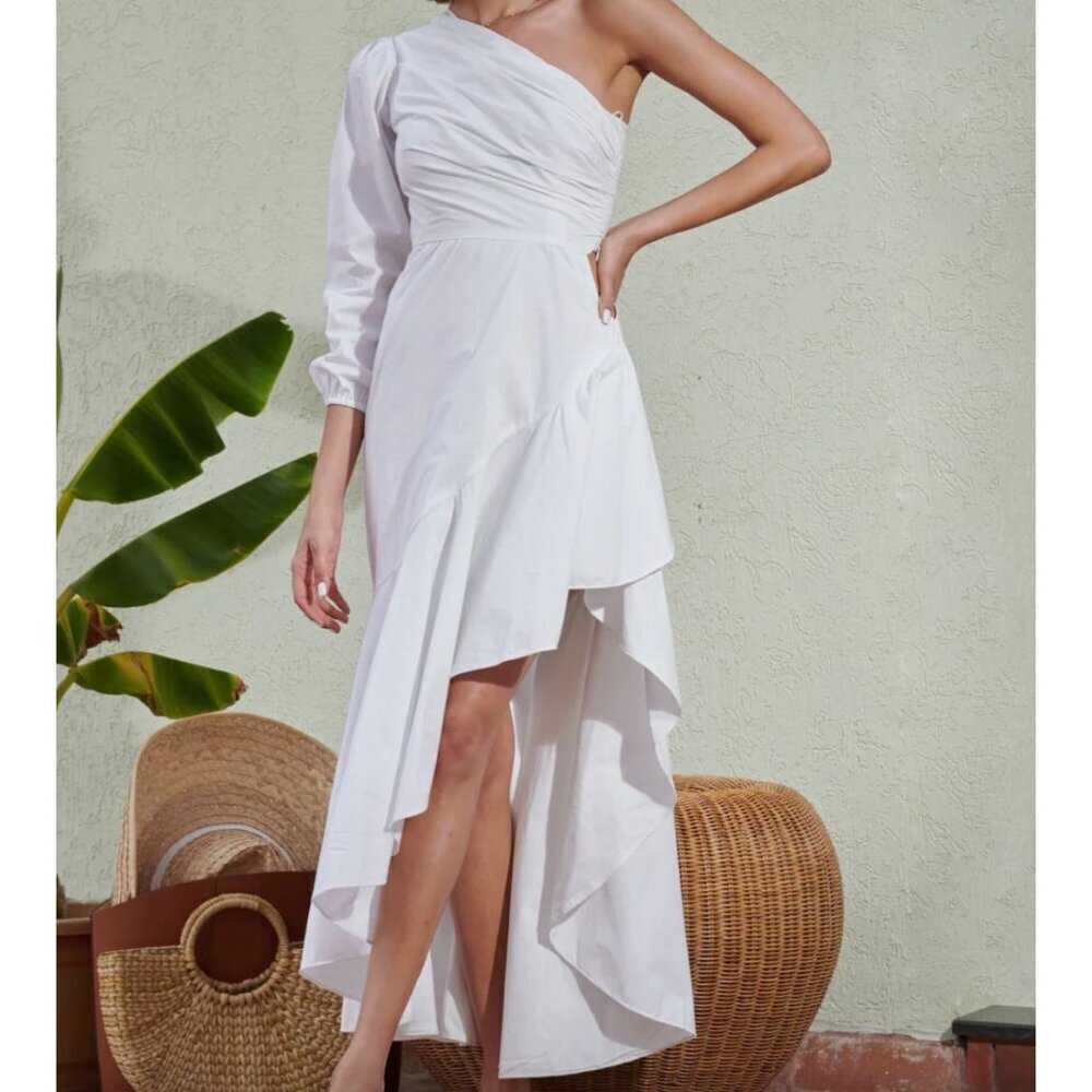 Anthropologie Guapa Aphrodite Off-Shoulder Asymmetrical Dress White Size Small